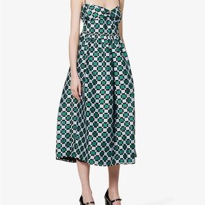 STINE GOYA Checkered Midi Dress in Green and Black